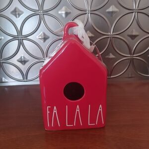 Red Ceramic Birdhouse with 'FA LA LA'